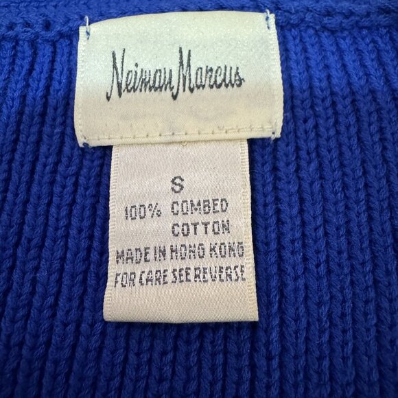 VTG 80s Neiman Marcus 100% Cotton Cobalt Blue Knit Sweater Women’s Hong Kong S - Picture 6 of 7